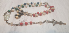 Load image into Gallery viewer, Group of vintage and handmade Catholic Christian rosaries in black, pink multi-colours, crystal, wood, Gray Barn Eclectic Finds online vintage store, multi coloured handmade round bead rosary