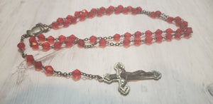 Group of vintage and handmade Catholic Christian rosaries in black, pink multi-colours, crystal, wood, Gray Barn Eclectic Finds online vintage store, red crystal rosary