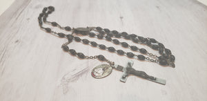 Group of vintage and handmade Catholic Christian rosaries in black, pink multi-colours, crystal, wood, Gray Barn Eclectic Finds online vintage store, vintage altar boy black wooden oblong bead rosary