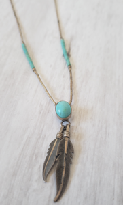 southwestern necklace, first nations necklace, sterling silver and turquoise necklace, feather necklace, native american necklace, aqua blue and silver