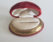 Load image into Gallery viewer, Vintage ring boxes, antique metal ring presentation boxes from the 1930s or 1940s, sold by Gray Barn Eclectic Finds online vintage store, red velvet and gold tone box