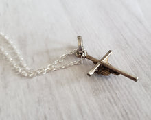 Load image into Gallery viewer, Vintage sterling silver 925 rose cross pendant and chain, Gray Barn Eclectic Finds online vintage store, reverse of rose cross