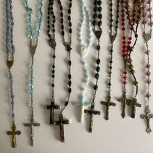 Load image into Gallery viewer, Vintage French rosaries, Gray Barn Eclectic Finds online vintage store, group of nine rosaries and chaplets photographed from overhead