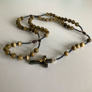 Vintage French rosaries, Gray Barn Eclectic Finds online vintage store, round cats' eye beads and hematite seed beads handmade rosary