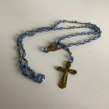 Load image into Gallery viewer, Vintage French rosaries, Gray Barn Eclectic Finds online vintage store, blue oblong crystal bead rosary with gold tone findings