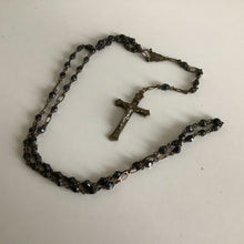 Load image into Gallery viewer, Vintage French rosaries, Gray Barn Eclectic Finds online vintage store, black faceted bead rosary with brass findings