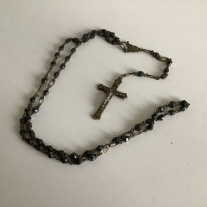 Vintage French rosaries, Gray Barn Eclectic Finds online vintage store, black faceted bead rosary with brass findings