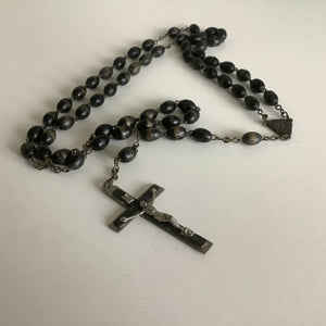 Vintage French rosaries, Gray Barn Eclectic Finds online vintage store, black wood bead rosary with wooden cross
