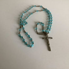 Load image into Gallery viewer, Vintage French rosaries, Gray Barn Eclectic Finds online vintage store, aqua crystal and silver tone findings rosary