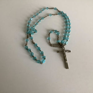Vintage French rosaries, Gray Barn Eclectic Finds online vintage store, aqua crystal and silver tone findings rosary