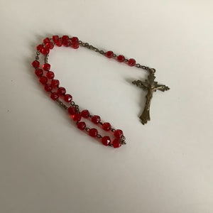 Vintage French rosaries, Gray Barn Eclectic Finds online vintage store, red crystal chaplet with ornate brass cross