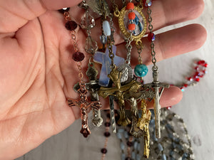 More Vintage Rosaries - blue, purple, opalescent, orange, clear, opaque blue, multi coloured, hand made, vintage, antique rosaries
