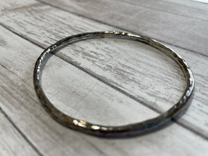 Set of three handmade round bangle bracelets in 925 sterling silver 2.75" diameter (size large) with a hammered finish