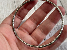 Load image into Gallery viewer, Set of three handmade round bangle bracelets in 925 sterling silver 2.75&quot; diameter (size large) with a hammered finish
