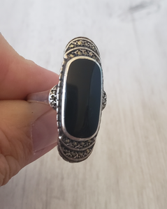 Estate 925 Sterling Silver and Black Onyx Statement Ring