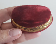 Load image into Gallery viewer, Vintage ring boxes, antique metal ring presentation boxes from the 1930s or 1940s, sold by Gray Barn Eclectic Finds online vintage store, red velvet and gold tone box