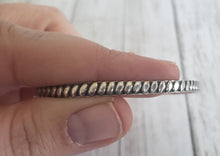 Load image into Gallery viewer, Vintage Sterling Silver 925 boho wide single bangle bracelet, Gray Barn Eclectic Finds online vintage store, bracelet held sideways in hand