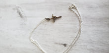 Load image into Gallery viewer, Vintage sterling silver 925 rose cross pendant and chain, Gray Barn Eclectic Finds online vintage store, different angle of cross and chain