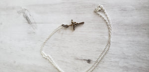 Vintage sterling silver 925 rose cross pendant and chain, Gray Barn Eclectic Finds online vintage store, different angle of cross and chain