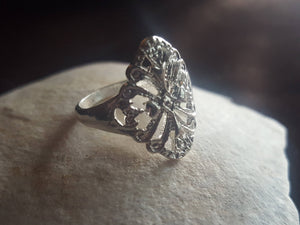 Estate Edwardian Reproduction Sterling Silver Cigar Band Ring - Filigree Intricate Victorian