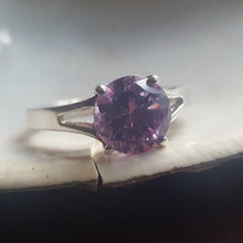 Load image into Gallery viewer, Estate Sterling Silver and Lavender Stone Ring - vintage purple ring, estate silver ring, pink purple silver ring