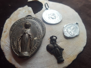 1940s 1950s 1960s Rosary Parts Saints Medals Mixed lot Religious Icons Jewellery - Dark Bronze Silver Metal Enamel