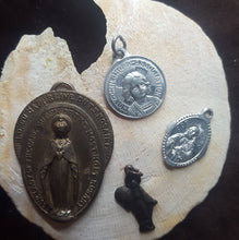 Load image into Gallery viewer, 1940s 1950s 1960s Rosary Parts Saints Medals Mixed lot Religious Icons Jewellery - Dark Bronze Silver Metal Enamel