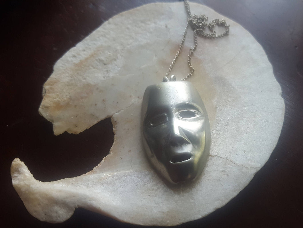 Estate Sterling Silver Drama Mask Necklace and Chain - 1950s  Sterling Silver Chain Evco