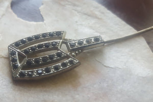 Estate Edwardian Paste Stone Silver Plate Pin - Vintage Buckle Pin, Gray Paste Stones, Antique Jewelry