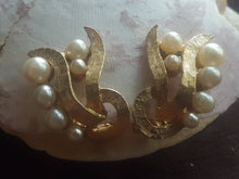 Load image into Gallery viewer, Estate Avon Gold Plate and Pearl 1950s Mid Century Clip On Earrings - Vintage Pearl Clip On Earrings