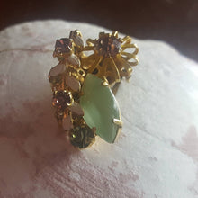 Load image into Gallery viewer, Estate Rhinestone Clip On Earrings - Austrian Crystal, Vintage Rhinestone Earrings, Mint Green, Cognac, Amber, Gold Tone