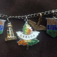 Load image into Gallery viewer, Vintage Sterling Silver and Gold Tone Souvenir Canada Charm Bracelet - estate charm bracelet, Canada 150, Canada Day