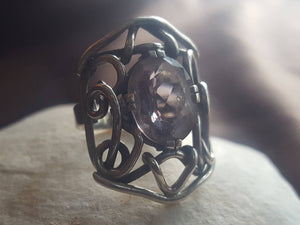 Vintage Handmade Silver and Smoky Topaz Ring -