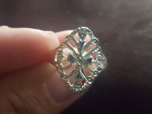 Estate Edwardian Reproduction Sterling Silver Cigar Band Ring - Filigree Intricate Victorian
