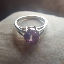 Load image into Gallery viewer, Estate Sterling Silver and Lavender Stone Ring - vintage purple ring, estate silver ring, pink purple silver ring