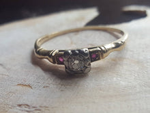Load image into Gallery viewer, Estate Diamond and Ruby Engagement Wedding Ring - 1920s 1930s, vintage diamond, yellow gold, Rococo