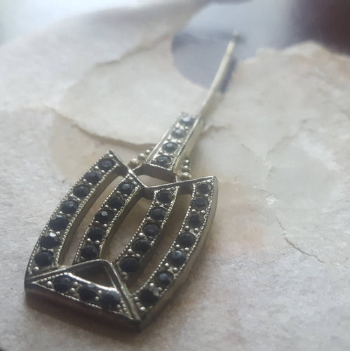 Estate Edwardian Paste Stone Silver Plate Pin - Vintage Buckle Pin, Gray Paste Stones, Antique Jewelry