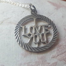 Load image into Gallery viewer, Retro Vintage Sterling Silver I Love You Pendant Necklace - 1970s 1980s, love token, love charm, valentines day