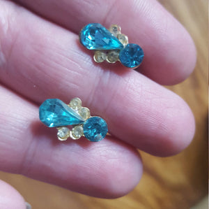 Pick A Pair of Earrings - faux mother of pearl, Coro earrings, clip on earrings, aqua blue crystal, clear crystal, silver tone