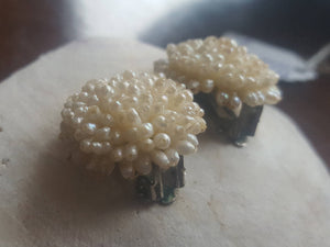 Pick A Pair of Earrings - seed pearl clusters, aqua rhinestone, mid century silver clefs, blue AB rhinestone clip on earrings