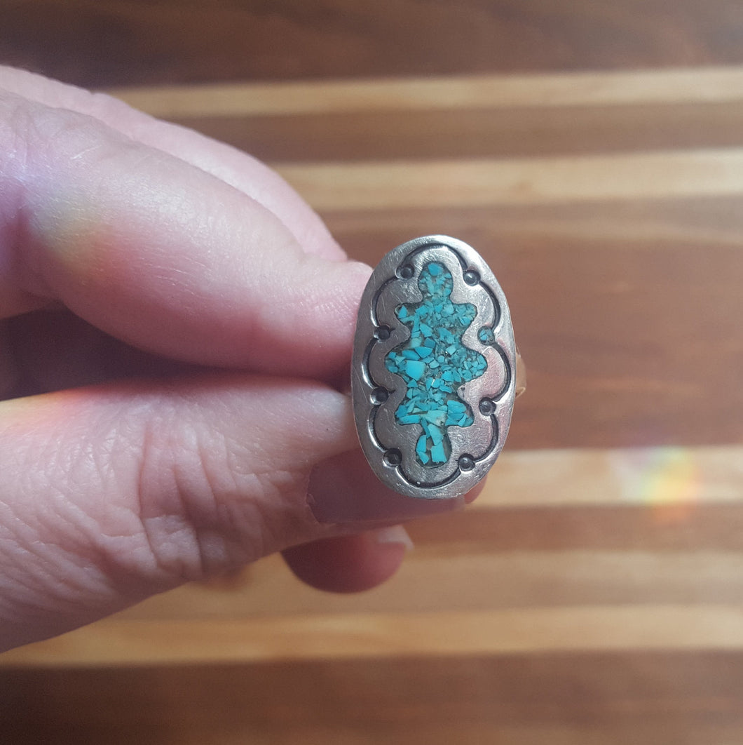 Estate Sterling Silver and Turquoise vintage ring - estate jewelry, mexico silver, southwestern ring, aqua, sky blue