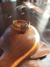 Load image into Gallery viewer, Mid Century Costume Multi Stone ring - 1940s 1950s 1960s orange paste stone clear paste rhinestones gold plate brass