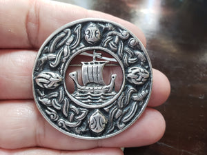 Mid Century Sterling Silver 925 Scottish Disc Shield Brooch - estate silver jewelry, antique 925 brooch, scottish, glasgow, celtic