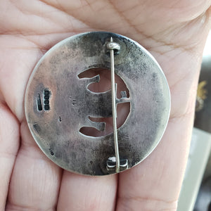 Mid Century Sterling Silver 925 Scottish Disc Shield Brooch - estate silver jewelry, antique 925 brooch, scottish, glasgow, celtic