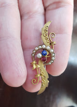 Load image into Gallery viewer, Edwardian Victorian Estate 9 karat carat yellow gold seed pearl and paste stone brooch - estate gold jewelry, Victorian gold pin
