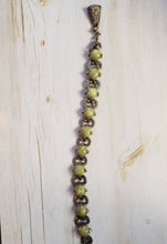 Load image into Gallery viewer, Estate Costume Scottish Miracle Glass and Silver Tone Bracelet - vintage costume jewelry, 1960s, scottish bracelet, mid century, avocado