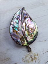 Load image into Gallery viewer, Estate Sterling Silver 925 Mexican Silver Abalone Shell Leaf Brooch - vintage silver brooch, estate mexican silver, pinks, aqua, seafoam