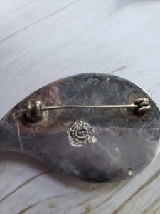 Estate Sterling Silver 925 Mexican Silver Abalone Shell Leaf Brooch - vintage silver brooch, estate mexican silver, pinks, aqua, seafoam