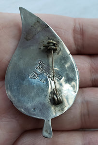 Estate Sterling Silver 925 Mexican Silver Abalone Shell Leaf Brooch - vintage silver brooch, estate mexican silver, pinks, aqua, seafoam