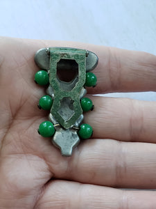Vintage Edwardian Art Deco Dress Clip, Antique Clip Brooch, Jade Beads, Silvertone, Paste Stones, Vintage Jewelry,